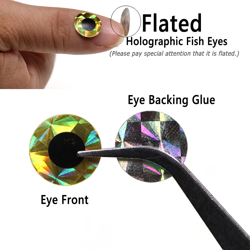 Bimoo 100 Uds 2D plantillas de Metal señuelo DIY ojos holográficos pesca plana ojos de mosca pegatina para cebos de señuelo de pesca de Jigging lento 3mm-12mm - imagen 3