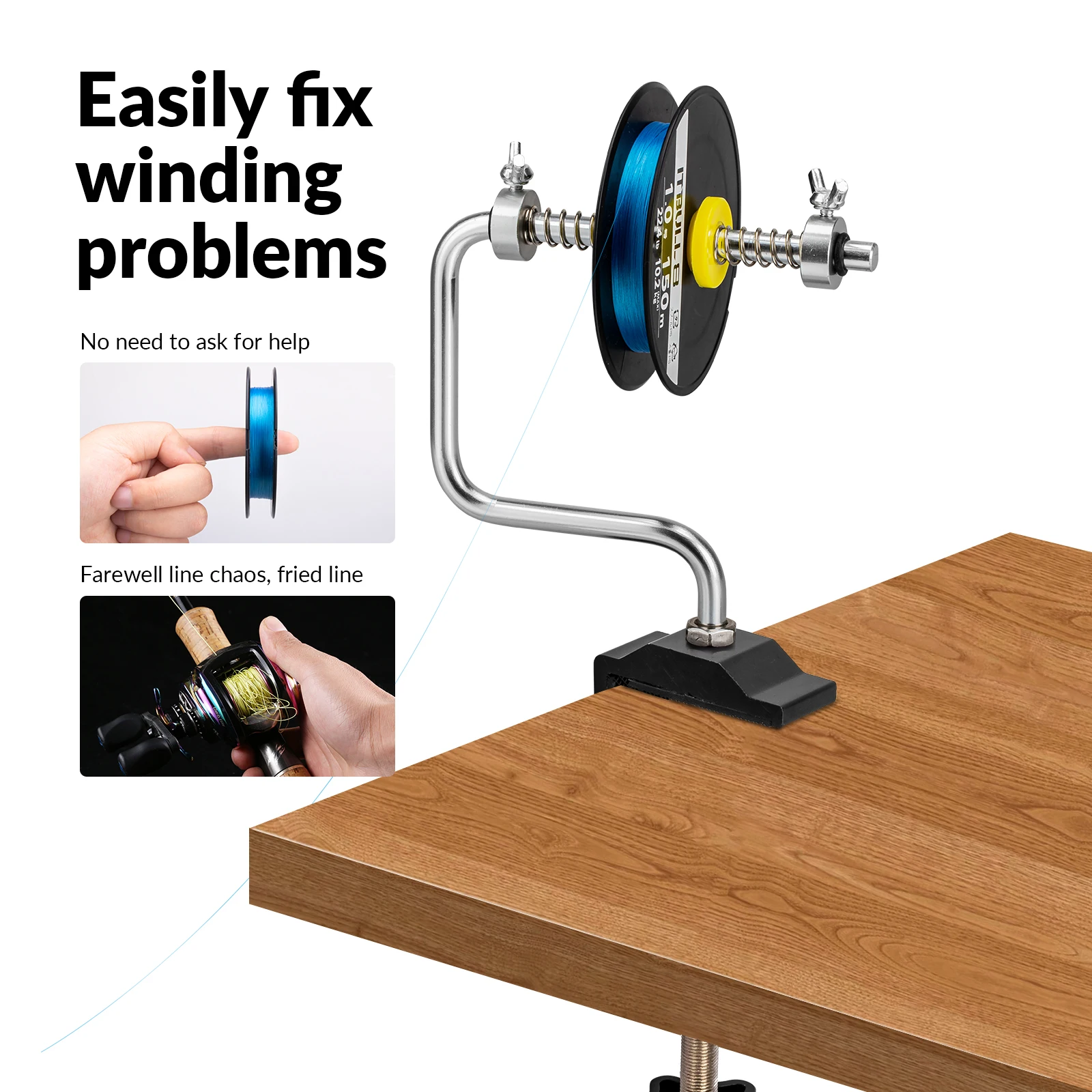 Enrollador de línea de pesca portátil, 1 piezas, carrete de sedal estable con sistema de abrazadera, accesorios de pesca - imagen 5