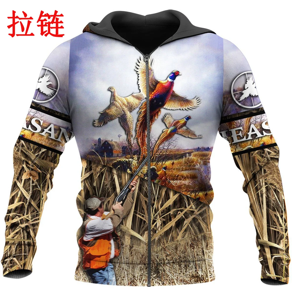 Sudadera con capucha con estampado 3D de caza de faisán, sudadera Huntaholic para hombre, ropa de calle Unisex, jersey con cremallera, chaqueta informal, chándales KJ0244 - imagen 3