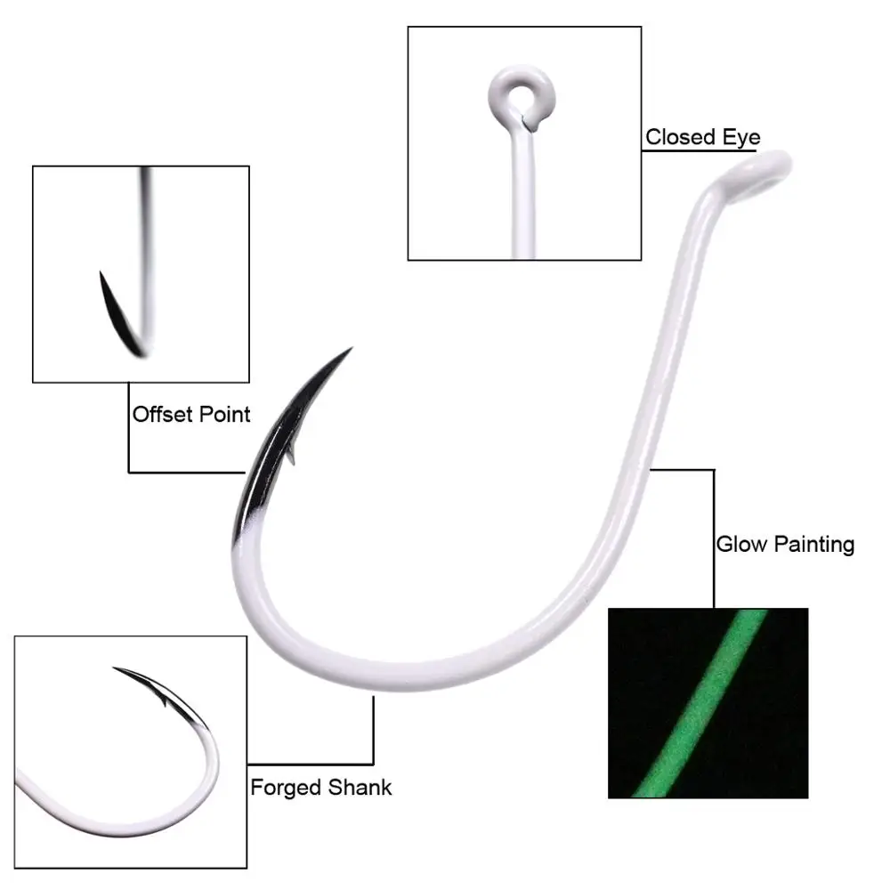 Wifreo 25 uds anzuelos de pesca luminosos de agua salada que brillan en la oscuridad gancho de pico de pulpo tamaño 3/0 ~ 7/0 gancho circular de acero rico en carbono - imagen 3