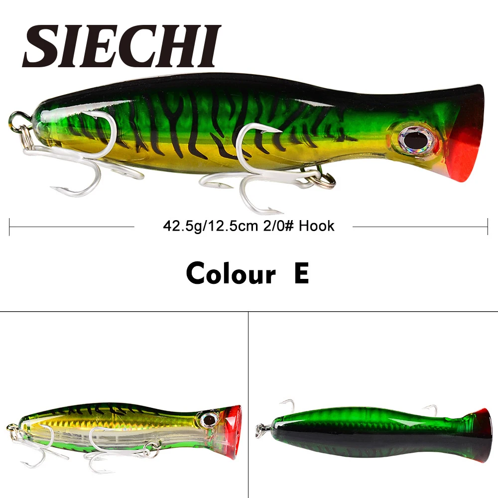Señuelos de Pesca de 13cm/43g, cebo de Topwater Popper, cebo duro de 6 colores, Wobblers artificiales, aparejos de pesca de plástico con 2 ganchos # - imagen 4