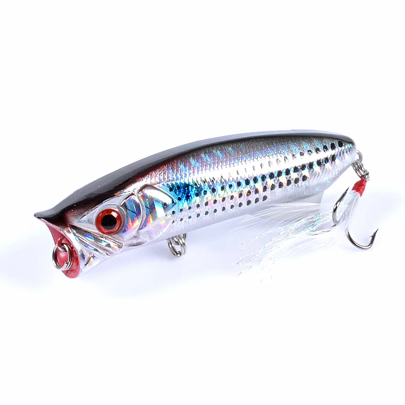Señuelos de pesca de 8cm/11,3g Topwater Popper Bait, cebo duro de 6 colores, Wobblers artificiales, aparejos de pesca de plástico con ganchos Aojin 6 # - imagen 3