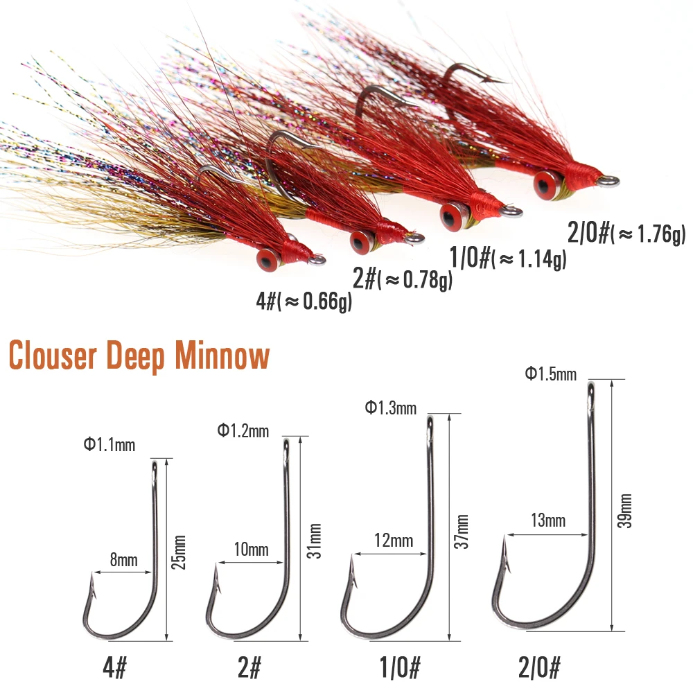 Wifreo 6 uds Clouser Minnow moscas de pesca atadas en gancho de acero inoxidable para agua salada pesca con mosca de agua dulce cebo de moscas artificiales - imagen 2
