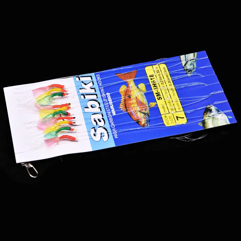 Sabiki-Señuelos de Pesca artificiales para agua salada, cebo luminoso de mar, aparejos de Pesca de caballa, ganchos de cuerda, Luresn de plumas, 10 anzuelos por bolsa - imagen 5
