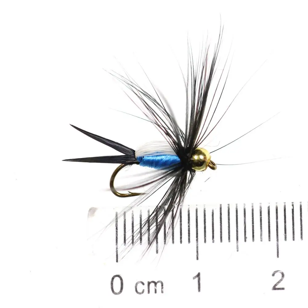 Bimoo 6PCS # 12 Beadhead Blue Ninfa Fly Lightening Stonefly Ninfa Moscas Trucha seca Crappie cebo de pesca anzuelo de púas flotante