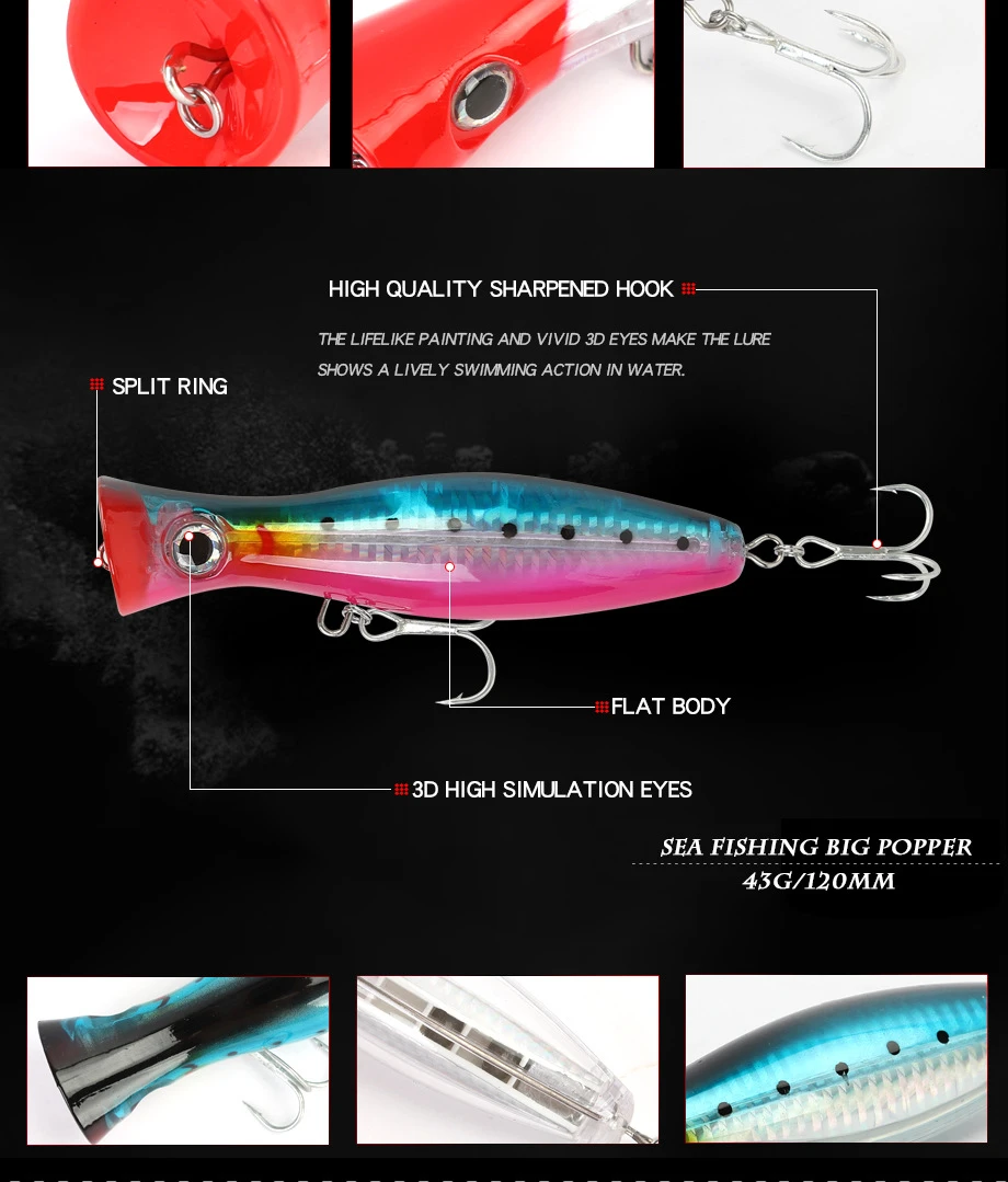 Señuelo De Pesca grande Popper, cebo flotante, peso De 12cm, 43g, Topwater Whopper señuelo, señuelos De agua salada Isca, artísticos artificiales De Pesca - imagen 4