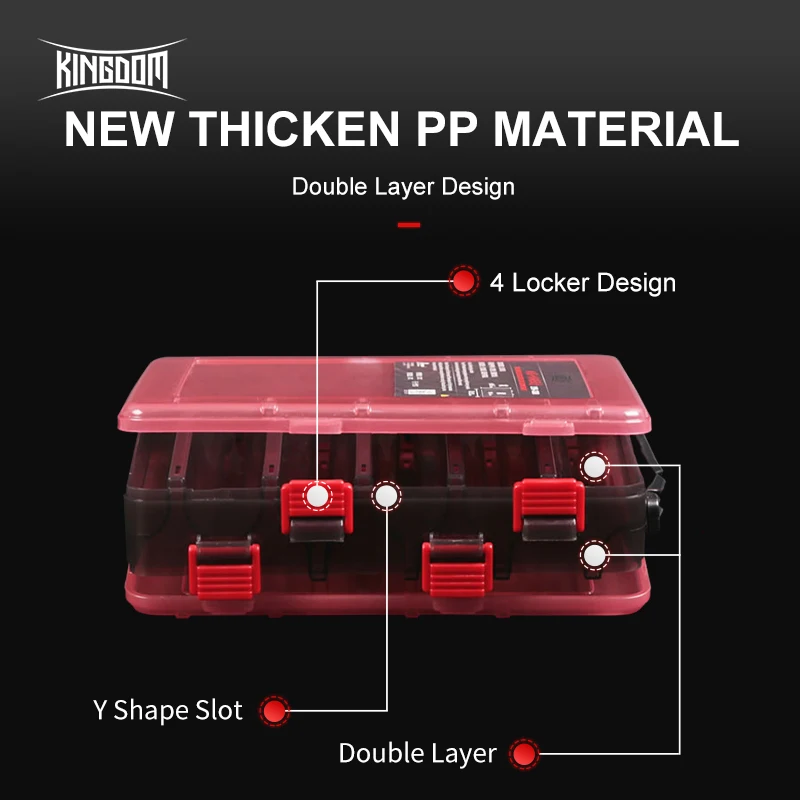 Kingdom-cajas de aparejos de pesca, 10 y 14 compartimentos, caja de almacenamiento de accesorios de pesca de plástico, cajas de señuelos de alta resistencia de doble cara - imagen 4