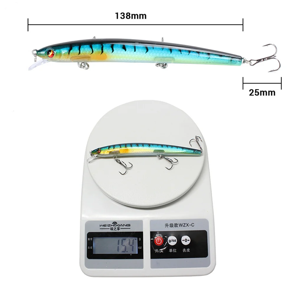 Señuelo de Pesca con ojos 3D, pececillo flotante, Wobblers láser artificiales, 13,8 cm/15,4g, Crankbait, aparejos de Pesca de plástico duro, 1 Uds. - imagen 5