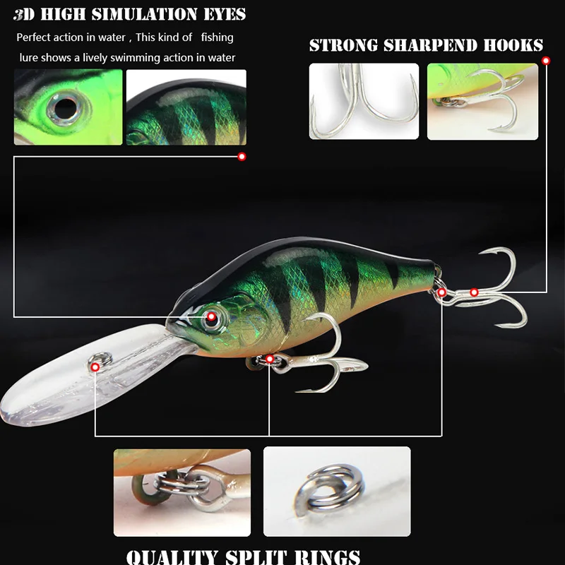 Señuelos de Pesca con manivela de 15g y 10,5 cm, Wobblers artificiales para buceo profundo, Crankbait, Lucio, curricán, carpa, aparejos de Pesca, 1 ud. - imagen 3