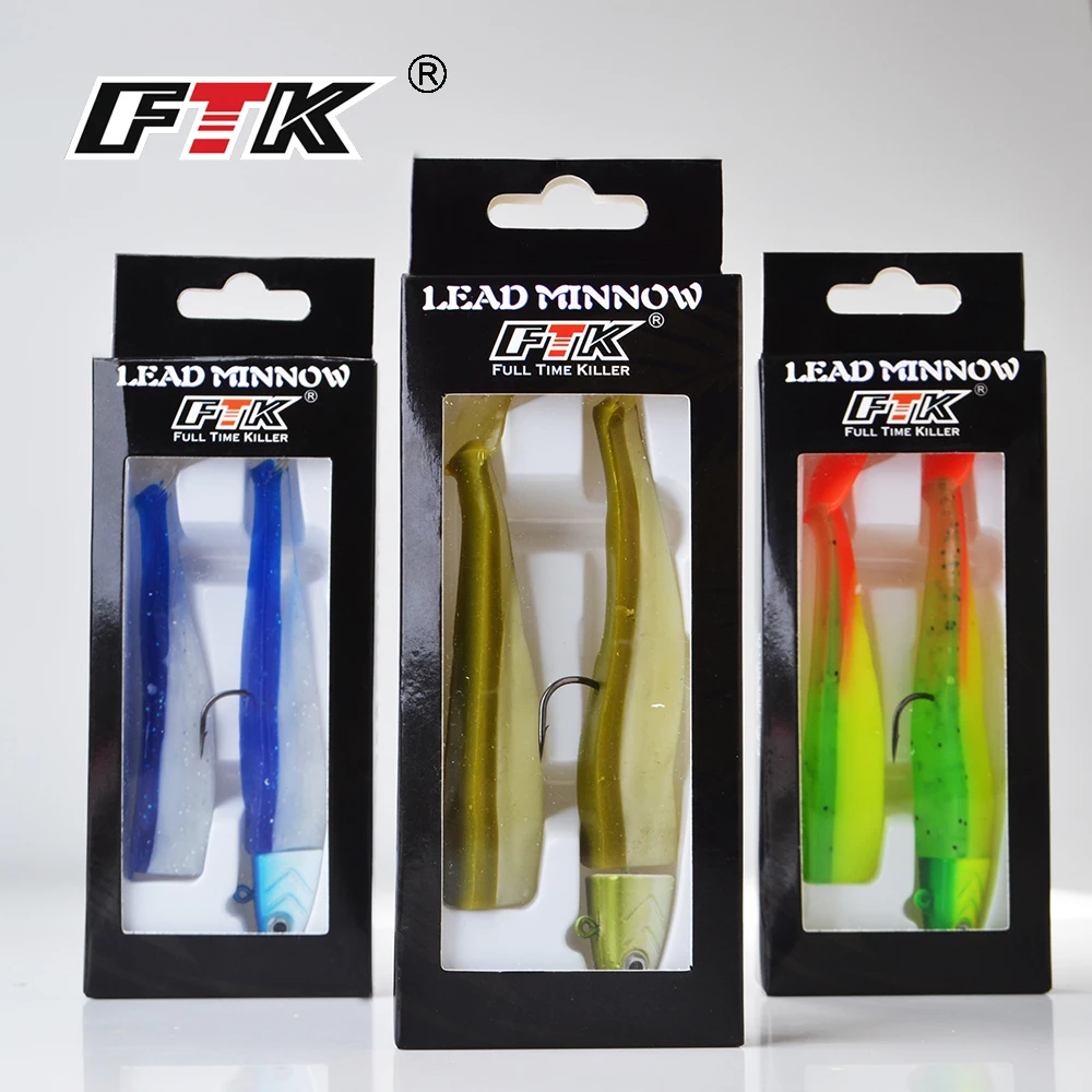FTK 5g 12g 25g Minnow cabeza de plomo señuelo de pesca suave 9cm 12cm Jig Head cebo de silicona Jigging Wobblers aparejos de pesca Lucio - imagen 5