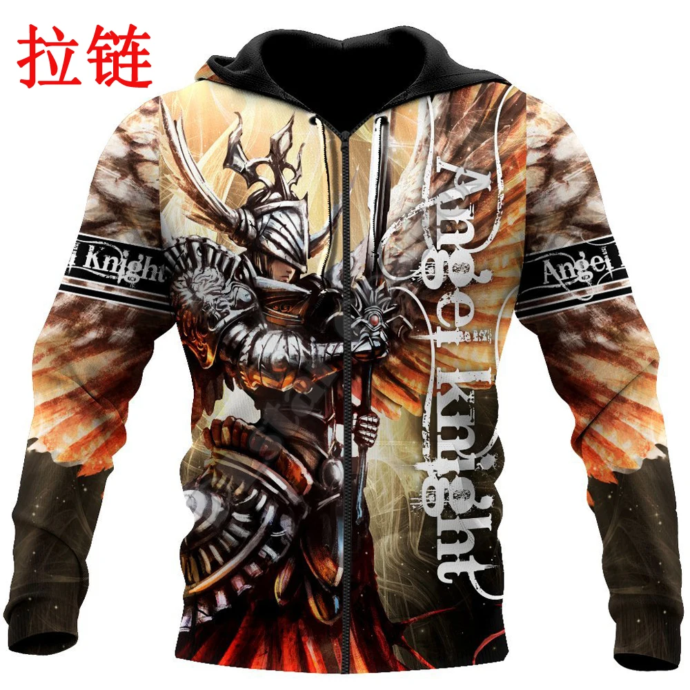 Sudadera con capucha de Ángel Caballero templario para hombre, ropa con estampado 3D, estilo armadura, Deluxe, con cremallera, chándal informal, KJ387 - imagen 3