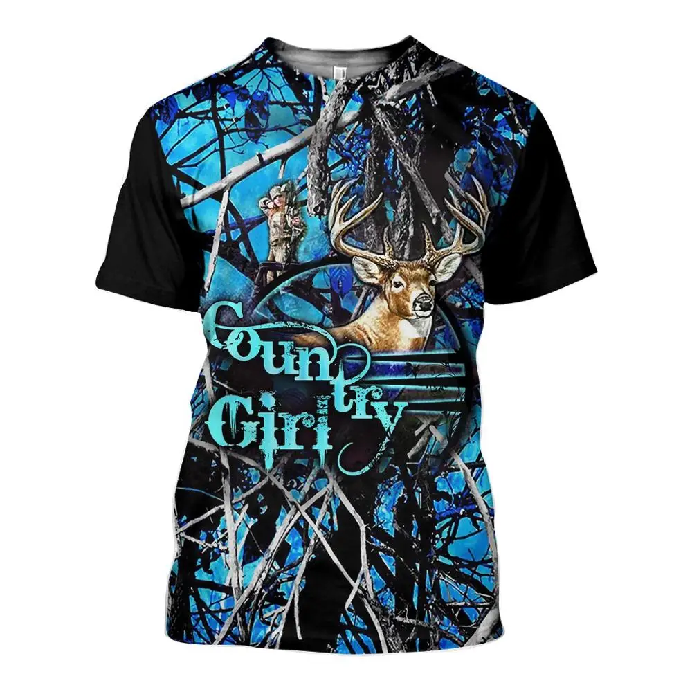 Camiseta con estampado 3D de pesca y caza de ciervos para hombre, camiseta de manga corta a la moda Harajuku, camisetas informales Unisex de calle de verano, tops DY001 - imagen 4