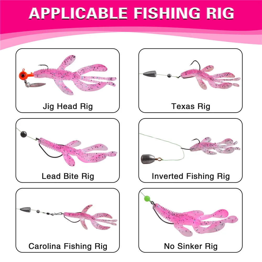 Señuelo de pesca de gusano suave de silicona, 3,2g/6,2g, camarón, lagartos, plantilla flotante, Wobbler, equipo para pesca, 30 Uds. - imagen 5