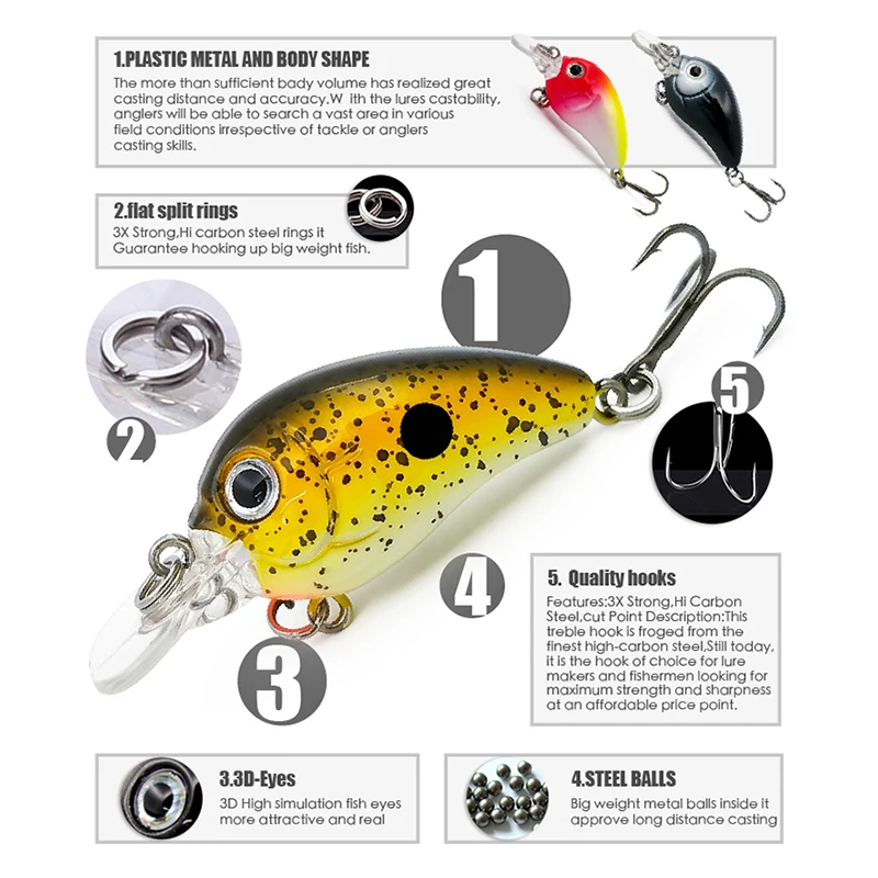 Banshee 5 uds Mini Wobblers por Pike Crankbaits conjunto de Señuelos de Pesca se hunde Crankbait para pesca cebos duro Artificial 43mm 3,3g señuelos de pesca señuelos de pesca mar señuelos pesca señuelo pesca crankbait - imagen 3