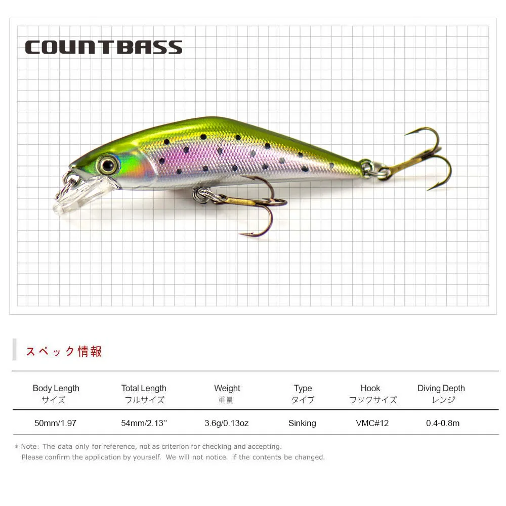 COUNTBASS-señuelo de pesca de 50mm, 3,6g, anzuelos VMC, para buceo, profundidad de 0,4-0,8 m, cebos duros Wobblers - imagen 2