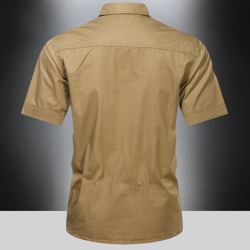 Nuevas camisas informales para hombre, Camisa de algodón puro de manga corta, camisas de carga militares de gran tamaño sólidas para hombre, ropa para hombre, camisa 5XL A2F168 - imagen 4