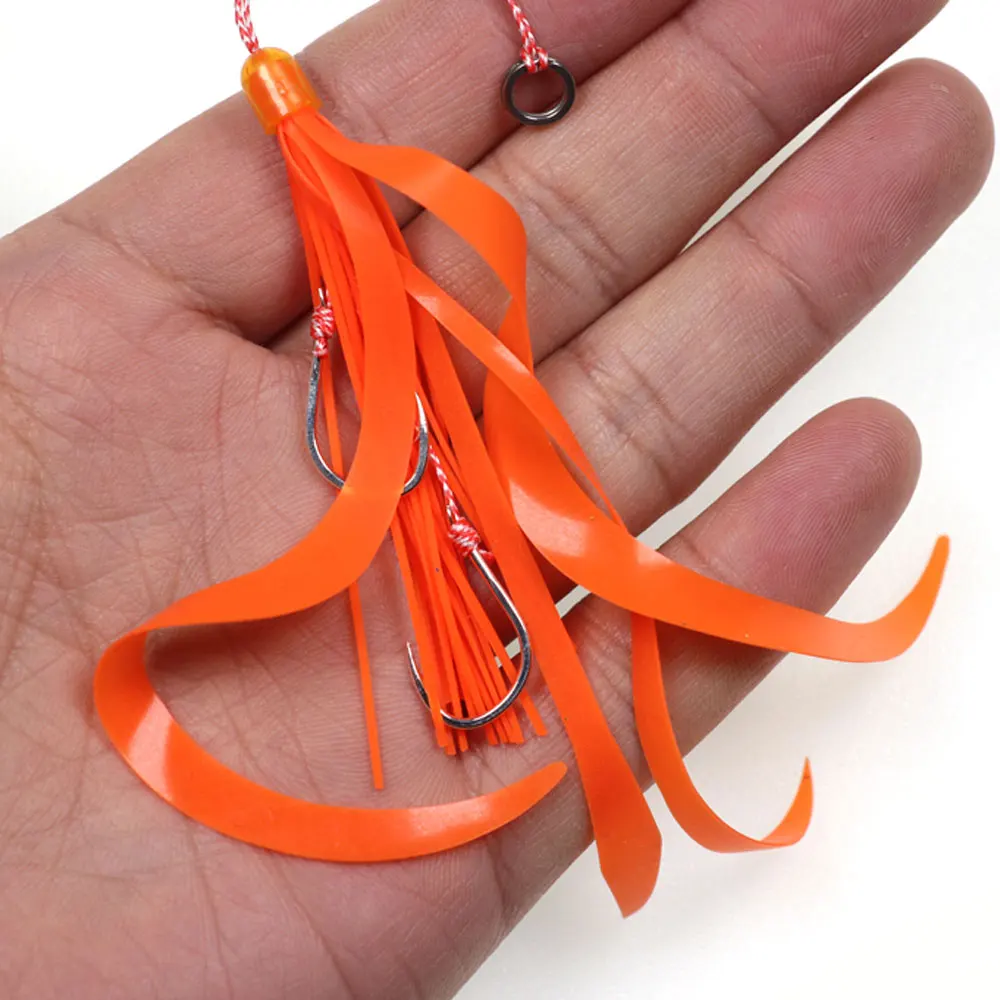 Ellllv faldas de goma de silicona para pesca de pargo de agua salada 12 # Ganchos gemelos asistidos para señuelo de plantilla deslizante Marlin Inchiku Tai / Kabura - imagen 4