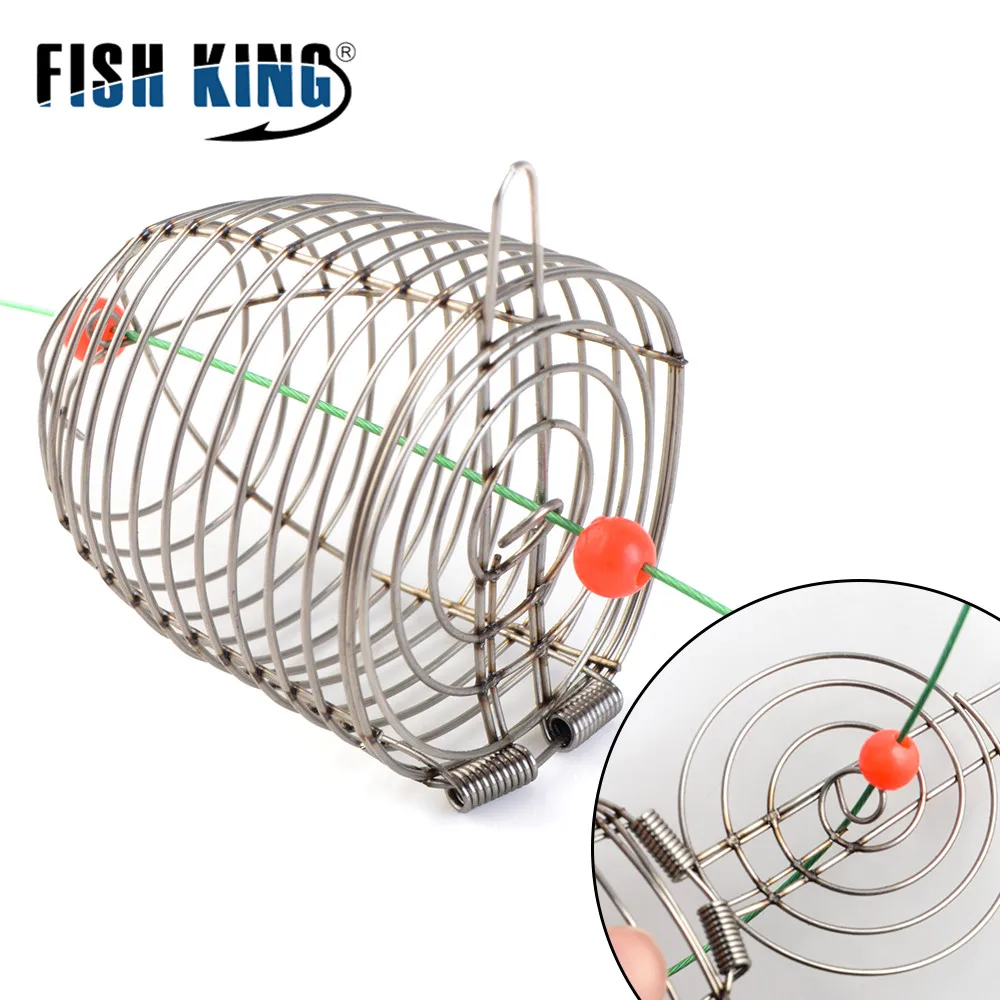 FISH KING-jaula de cebo de Metal de acero inoxidable, alimentador de 30g, grupo de pesca, aparejos de pelo de plomada, pesca de carpa con ganchos de línea para aparejos - imagen 3