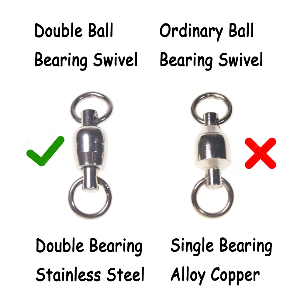Conector de plataforma de pesca de agua salada, 3 piezas, acero inoxidable, rodamiento doble, giratorio, súper resistencia, anillo sólido - imagen 5
