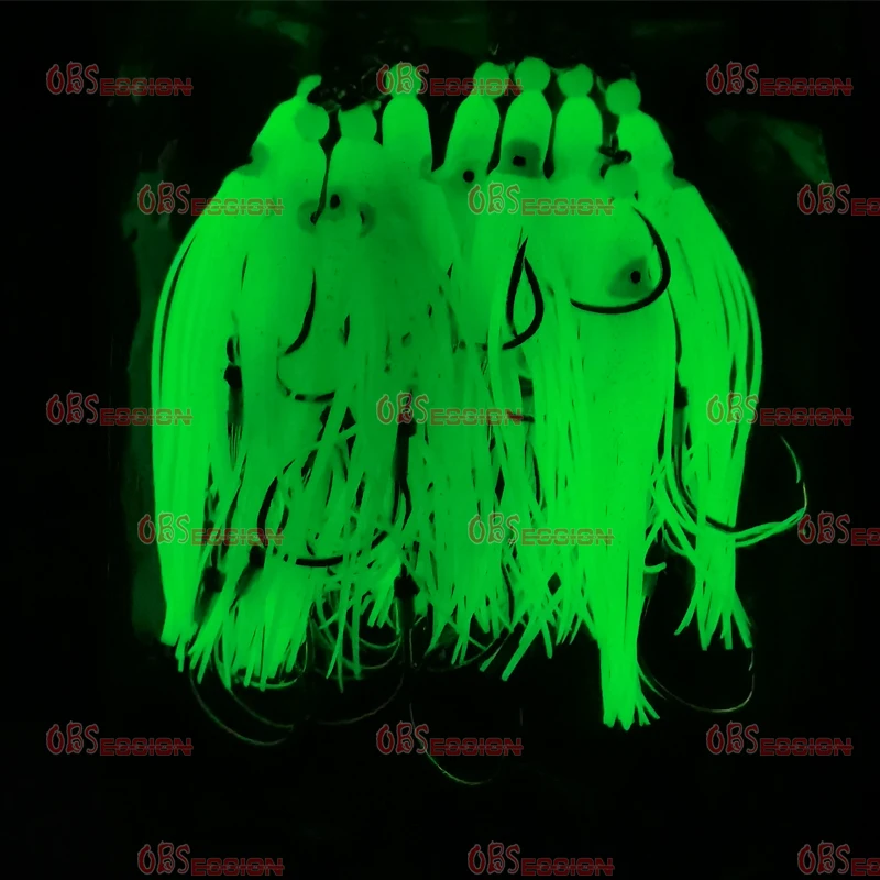 OBSESSION HK012 anzuelos de pulpo de Triple asistencia, anzuelos de pesca de Jigging, anzuelos de púas de calamar doble, brillo de Metal, Marlin, 3 bolsas - imagen 4