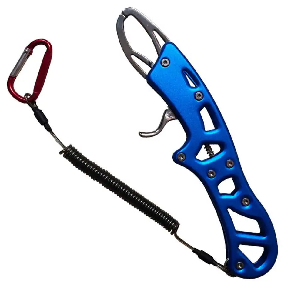 Soporte de labio de pescado ligero, pinza de pesca de 21,5 CM, agarre de pez de Metal rojo/azul con cuerda - imagen 3
