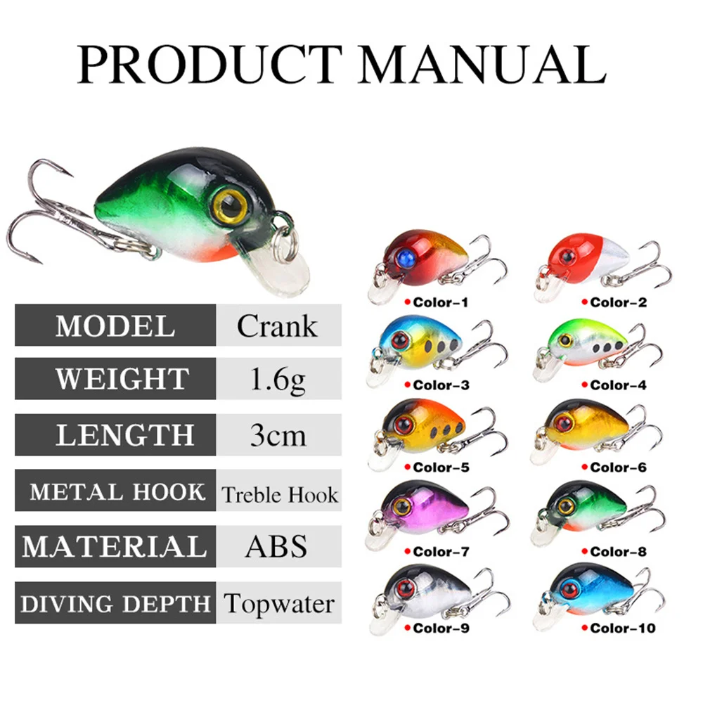 Señuelos de pesca biónicos Mini Minnow cebo 3cm/1,6g ojos 3D cebo duro Artificial Wobblers Crankbait gancho perca carpa aparejos de pesca - imagen 2