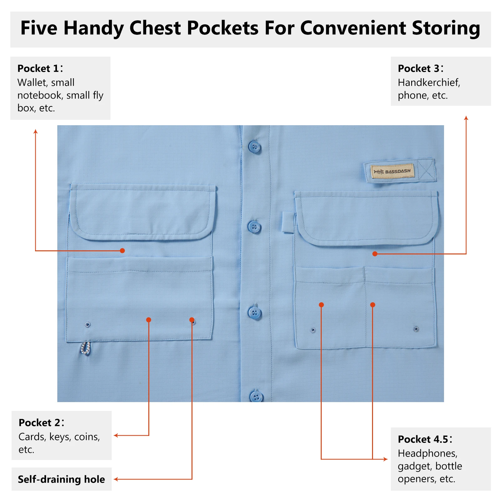 BASSDASH Camisa con botones de pesca de manga larga UPF 50 para hombre Rendimiento Secado rápido FS21M - imagen 4