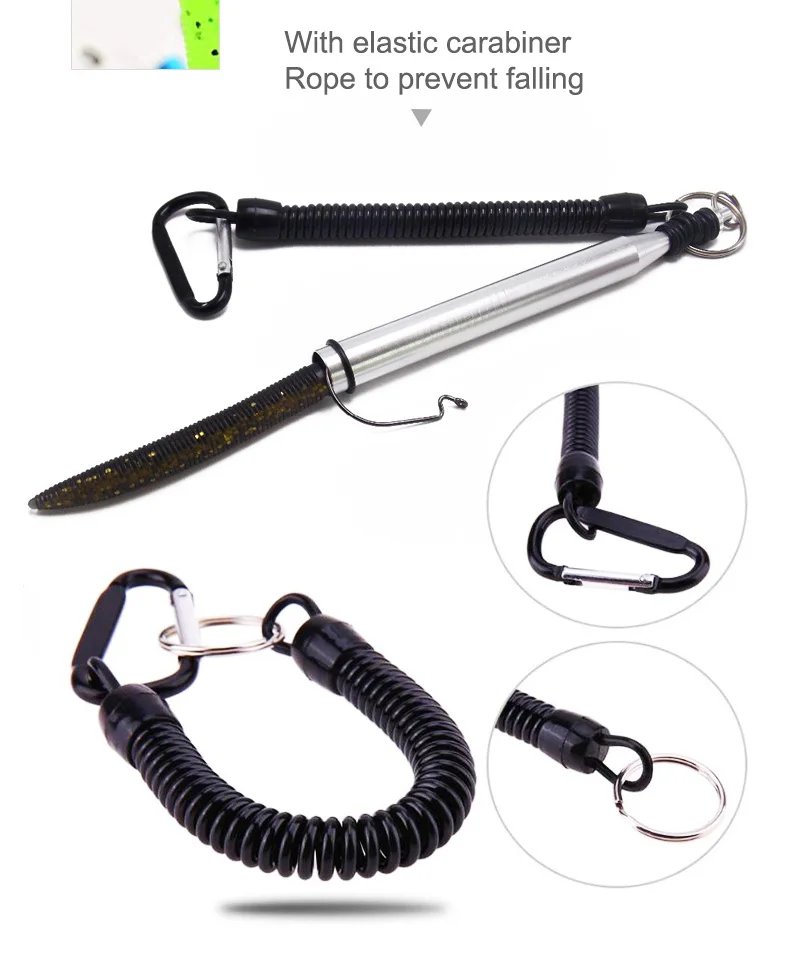 Un cuchillo negro y plateado con un cordón