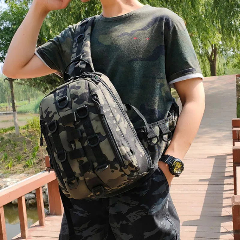 Señuelo de Pesca para el aire libre para hombre y mujer, mochila táctica impermeable, bolsa de pecho de escalada, cruzada, bolsa de almacenamiento de caña de pescar XA641G - imagen 5