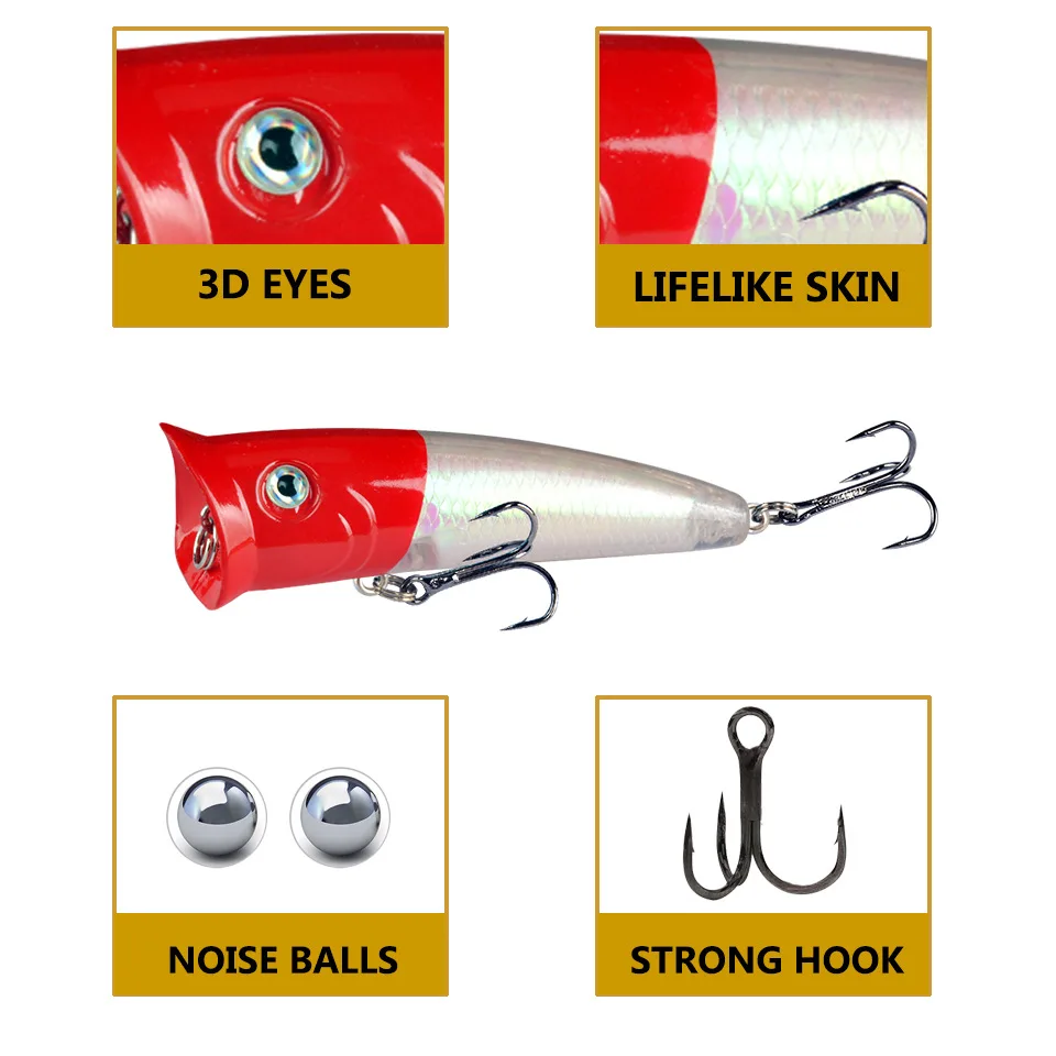 Señuelo de Pesca Topwater Popper, anzuelos triples de 7,5 cm y 10g, crankbait Isca Artificial duro, 1 unidad - imagen 3