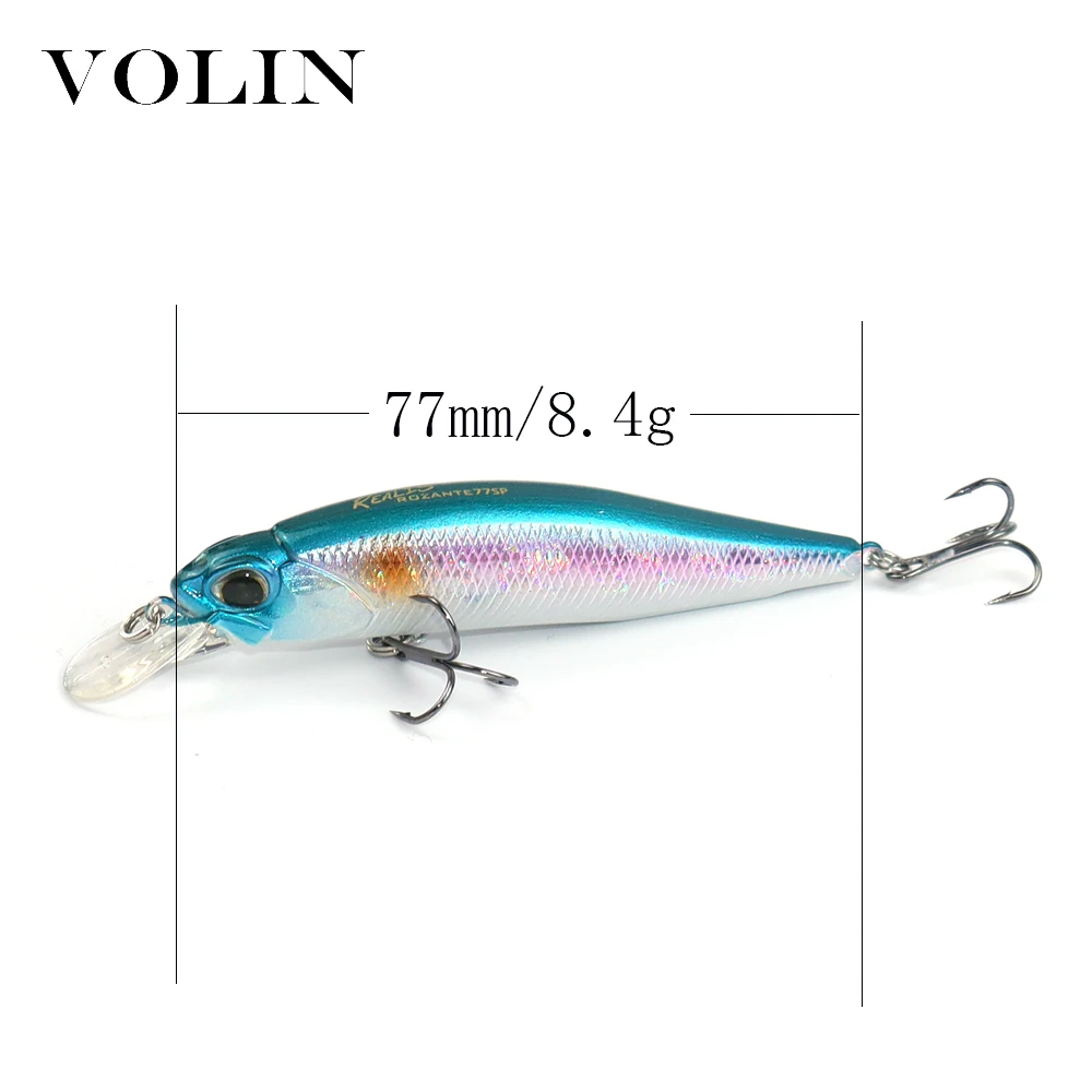 Volin 1 pieza Wobbler Minnow señuelo de pesca aparejos de lubina cebos de manivela 77mm 8,4g con 2 anzuelos de pesca señuelo de aparejos de pesca - imagen 2