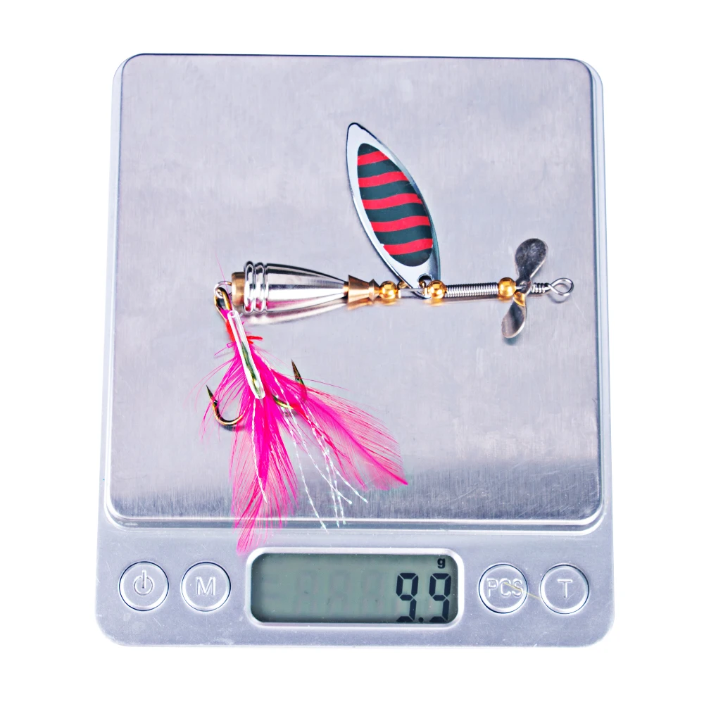 5 uds 10cm 9,9g Spinner cuchara señuelo para lubina lentejuelas de Metal cebo Señuelos de Pesca para lago mar Lucio pesca de carpa con gancho de plumas - imagen 5