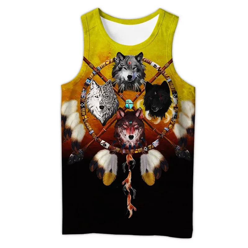 Camiseta con estampado 3D de lobo indio nativo para hombre, camiseta sin mangas a la moda Harajuku, ropa de calle de verano, camisetas sin mangas Unisex
