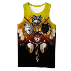 Camiseta con estampado 3D de lobo indio nativo para hombre, camiseta sin mangas a la moda Harajuku, ropa de calle de verano, camisetas sin mangas Unisex