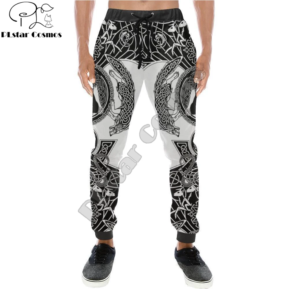 Huginn y Muninn Cuervo y Lobo tatuaje 3D impreso hombres pantalones Harajuku moda pantalones otoño Casual Joggers pantalones CK-001