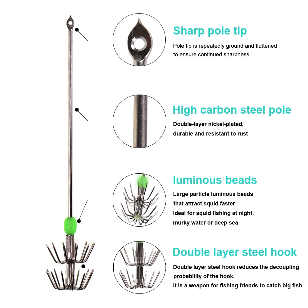 ICERIO-anzuelos de pesca de acero inoxidable, 5/10/20/50 piezas, doble capa, para paraguas, calamar, sepia, pulpo - imagen 4