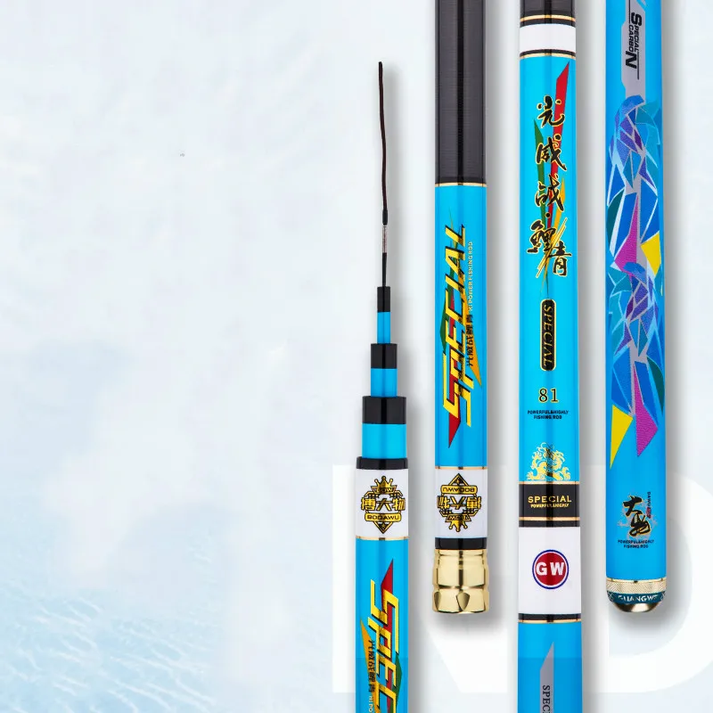 Caña de pescar telescópica, caña giratoria de fibra de carbono dura, superligera, de Taiwán, 3,6 M-10M - imagen 4