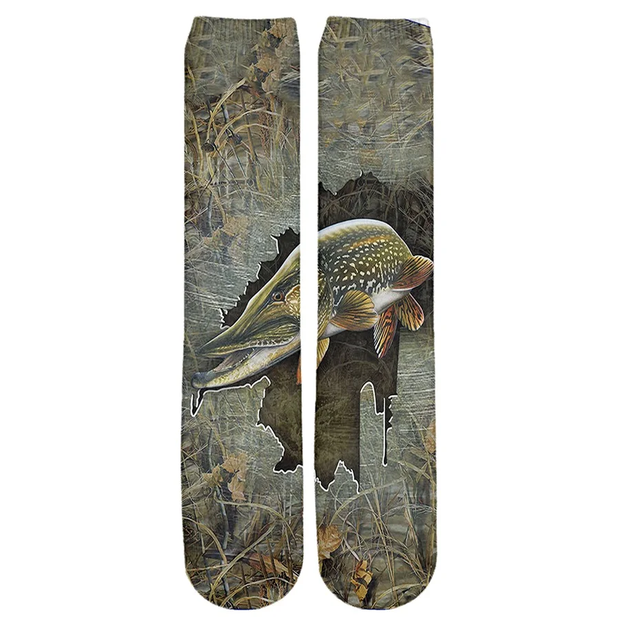 PLstar Cosmos marca calcetines Envío Directo 2025 nueva moda calcetines para hombre Cool Pike Fishing 3D impreso Unisex Casual hasta la rodilla calcetín - imagen 5