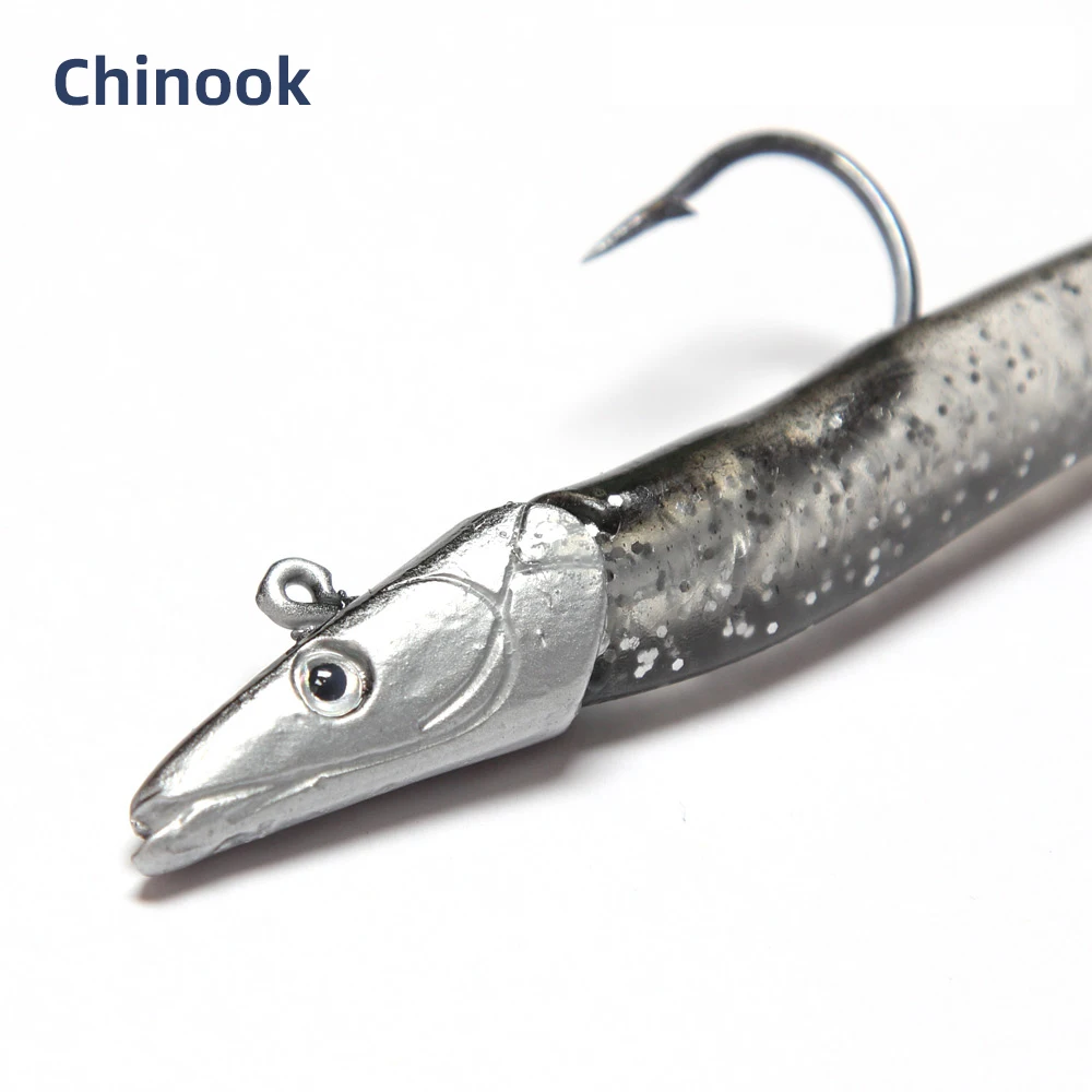 Chinook-Cebo blando de 125mm y 22g con cabeza de plantilla de plomo, señuelo de un solo gancho, Wobblers de gusano, cebo Artificial de silicona para pesca de peces - imagen 5
