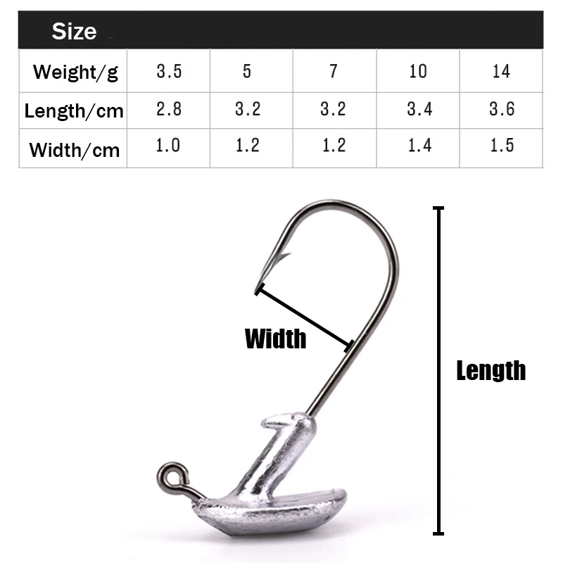 Anzuelo de pesca con cabeza de plomo, 5 unids/lote, 3,5g/5g/7g/10g/14g, anzuelo de pesca de cebo blando - imagen 3