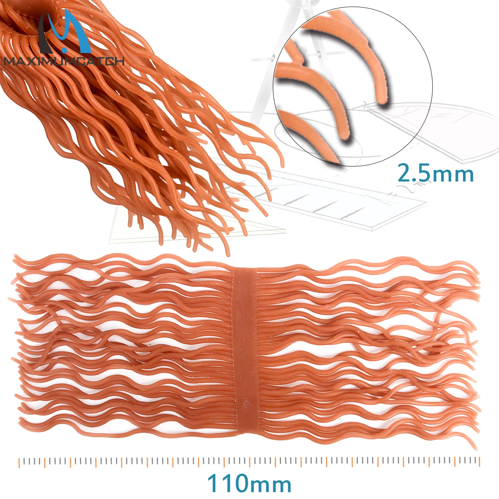 Maximumcatch 60 hebras suave gusano cuerpo Squirmy Worm mosca atado materiales-cuerda de goma moscas cebos silicona Wiggly pesca Lur - imagen 5