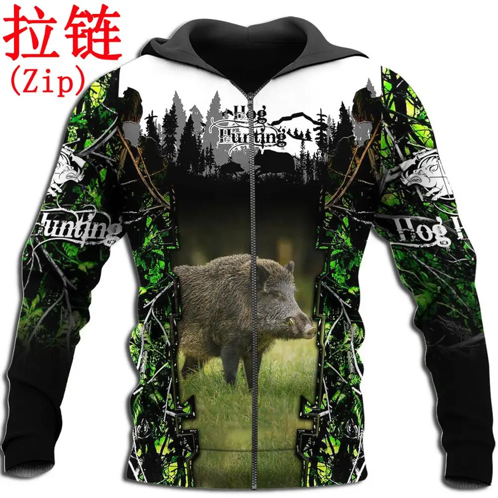 Envío Directo cerdo caza Animal 3D completamente estampado Sudadera con capucha para hombre Harajuku moda sudadera Unisex Casual pulóver KJ033 - imagen 3