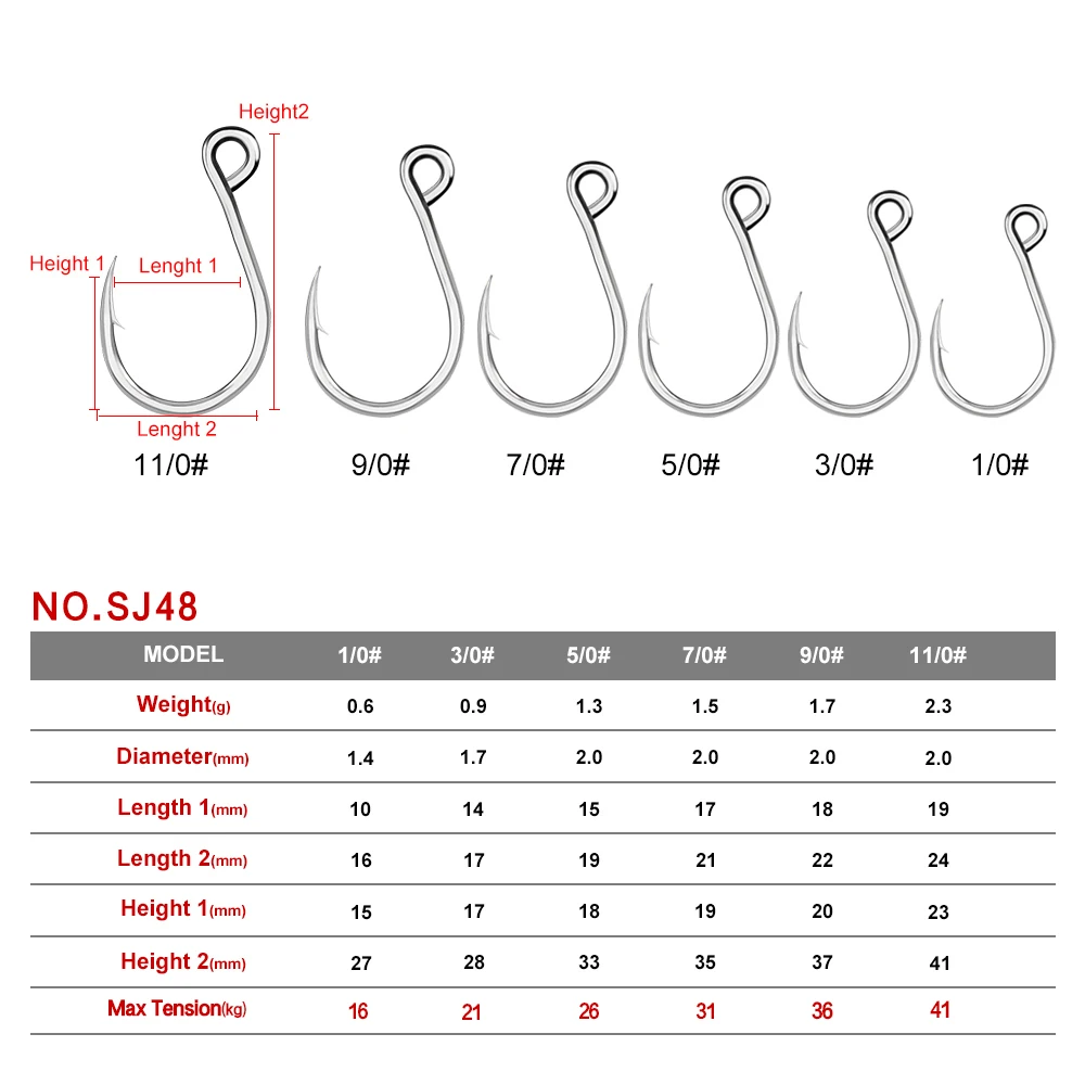 PROBEROS 20 piezas 2 # -4 # -6 # -1/0-11/0 anzuelo de Jigging de acero rico en carbono anzuelo de pesca grande anzuelo de pesca de ojo grande de agua salada - imagen 3