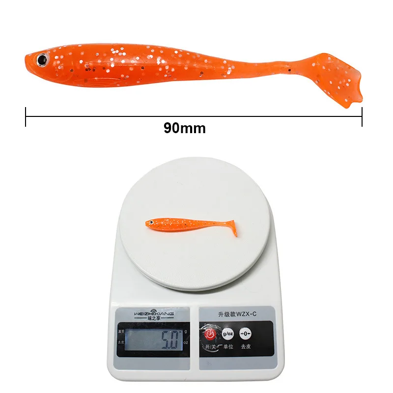Señuelo de pesca con cola en T, 5 uds., 9cm/5g, gusano biónico con olor a pescado, sábalo, Lucio, bagre, 9 colores opcionales - imagen 3
