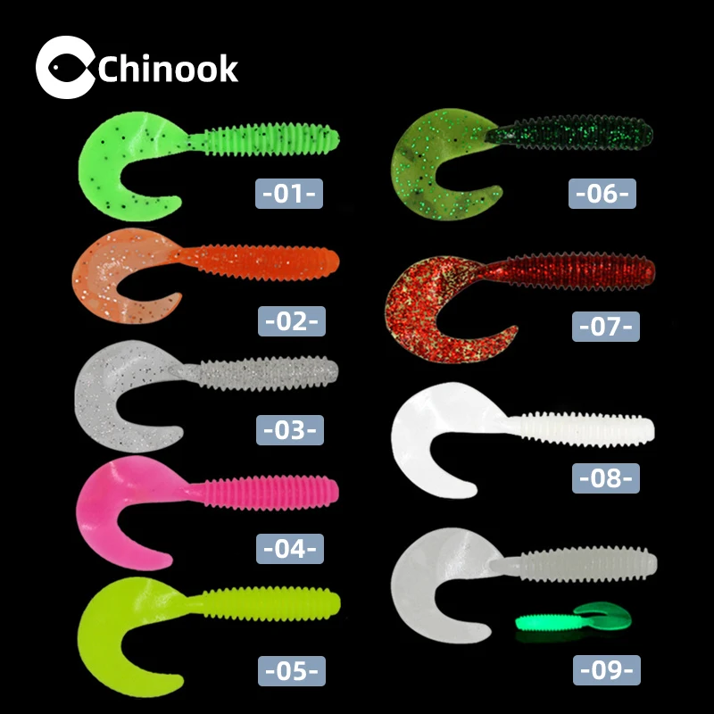 Chinook-Señuelos de Pesca de silicona blanda, 50mm, 70mm, 10 piezas, gusanos, cebo Artificial - imagen 4