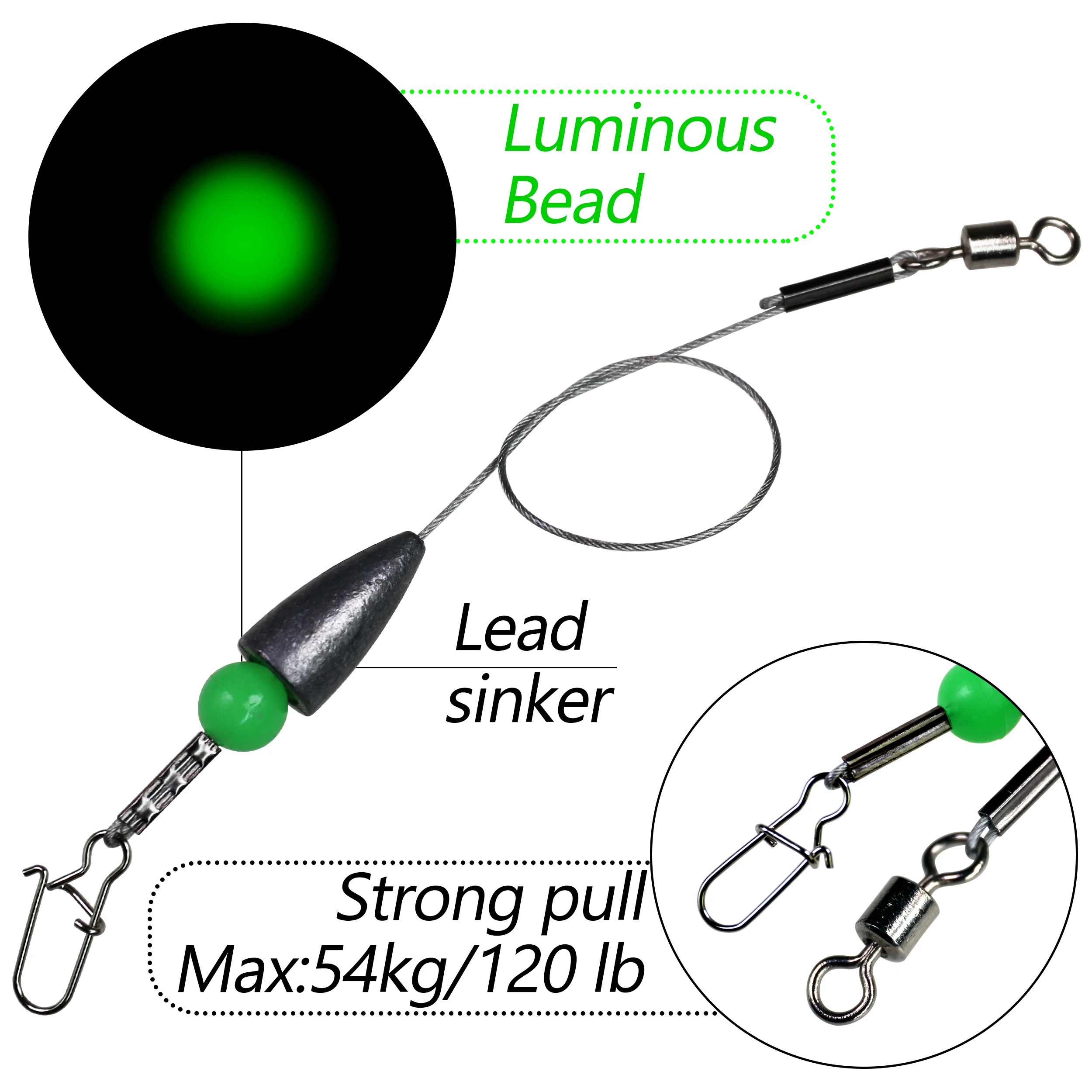 THKFISH 5 uds Carolina Rig 6g 8g 11g 15g peso de plomo de bala alambre de pesca de acero inoxidable líder pesca giratoria plomos de pesca - imagen 3