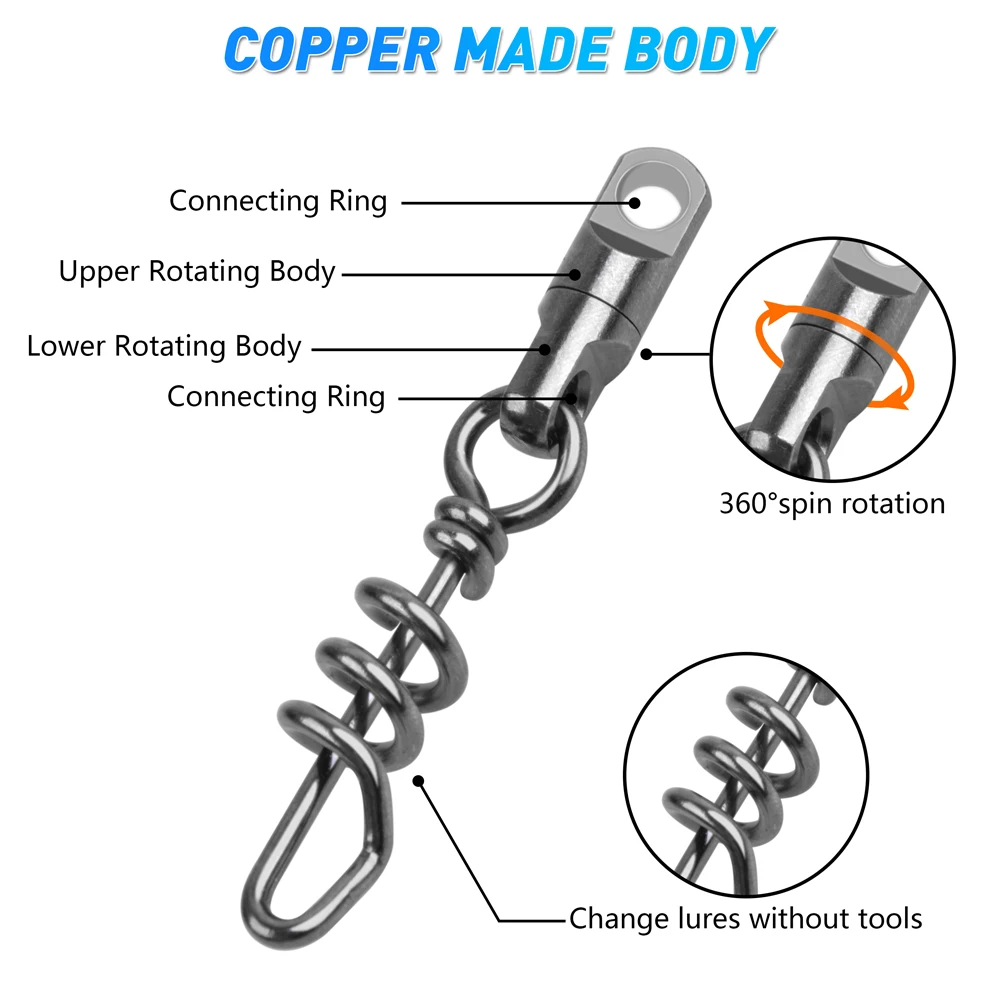 10 unidades de eslabones giratorios de alta resistencia con conector a presión atornillado, barril giratorio de latón de alta resistencia, accesorios de aparejos de pesca, 7,8 cm - imagen 3