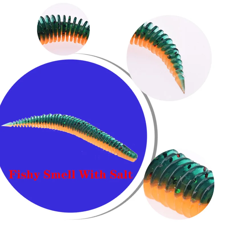 Señuelos blandos de cola de alfiler Larva, cebo blando de silicona de doble color, 80mm y 2,3g, Swimbaits de gusano de agua dulce para lubina Wobblers, 10 unids/lote - imagen 4