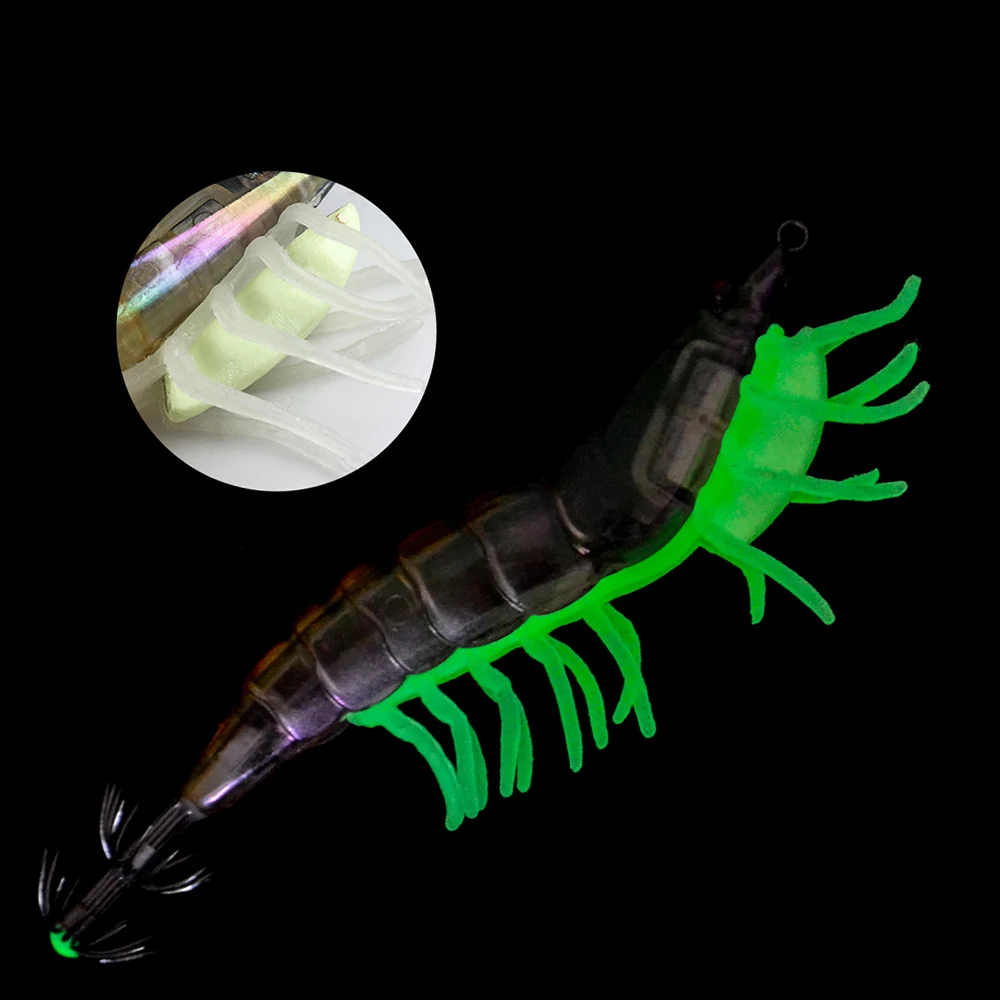 FISH KING-señuelos de calamar, plantilla de plomo 3,0 #3,5 #, cebo de camarón de madera de pulpo, anzuelo de calamar, Señuelos de Pesca luminosos de pie suave de alta calidad - imagen 4