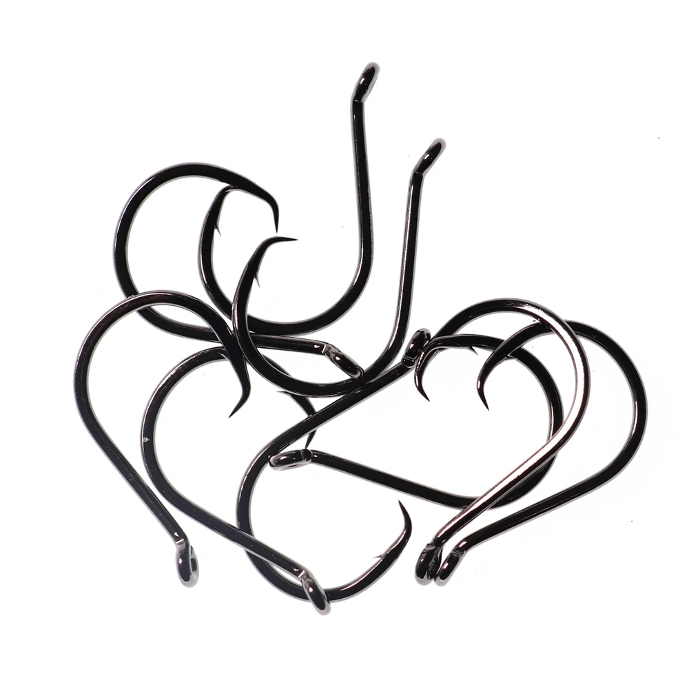 Bimoo-anzuelo circular de acero con alto contenido de carbono, gancho de pesca de níquel negro, agua salada, juego grande, 10 Uds., #1 -#9/0 - imagen 5